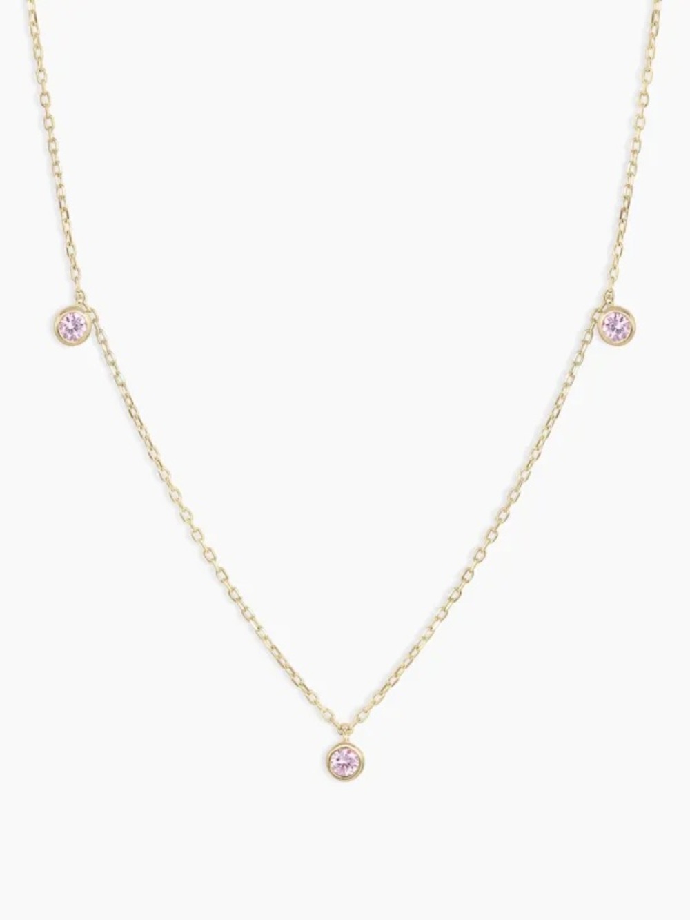 14k Gold Floating Pink Sapphire Stationary Trio Necklace - Picture 1 of 4
